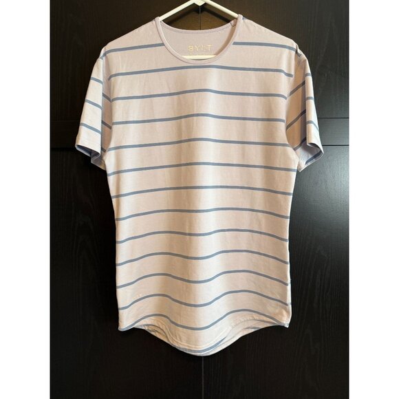 BYLT Men's Drop Cut Lux Short Sleeve T-Shirt Medium Lavender Purple Stripe Gym - Picture 1 of 7